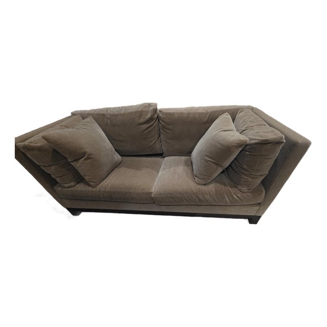 Ebanista Martine Tuxedo Arm Mohair Sofa Dark Walnut Finish For Sale