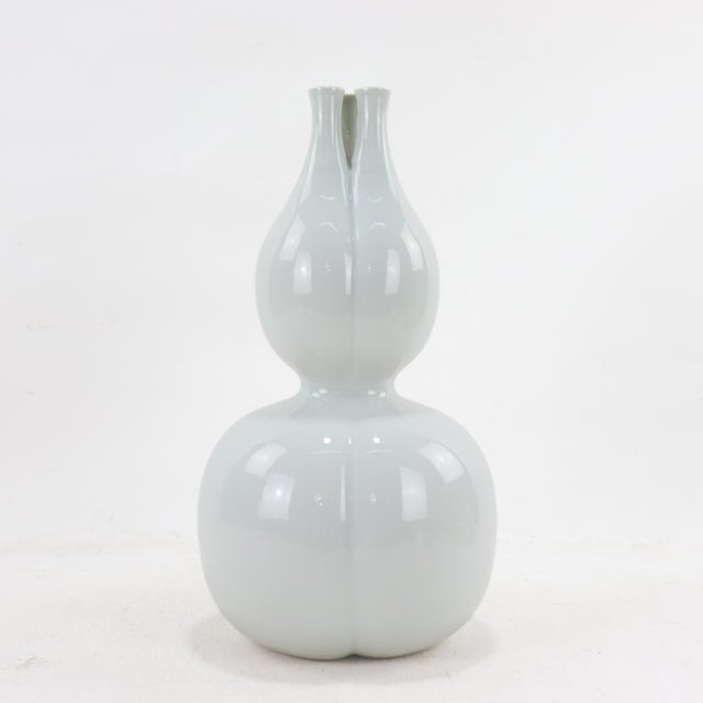 Pair of Mid 20th Century Celadon Glazed Triple-Neck Double Gourd Vases For Sale - Image 4 of 10