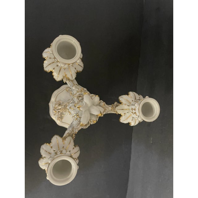White Antique Rococo Porcelain 3-Light Candelabrum | Hand Gilded | 19th Century For Sale - Image 8 of 9