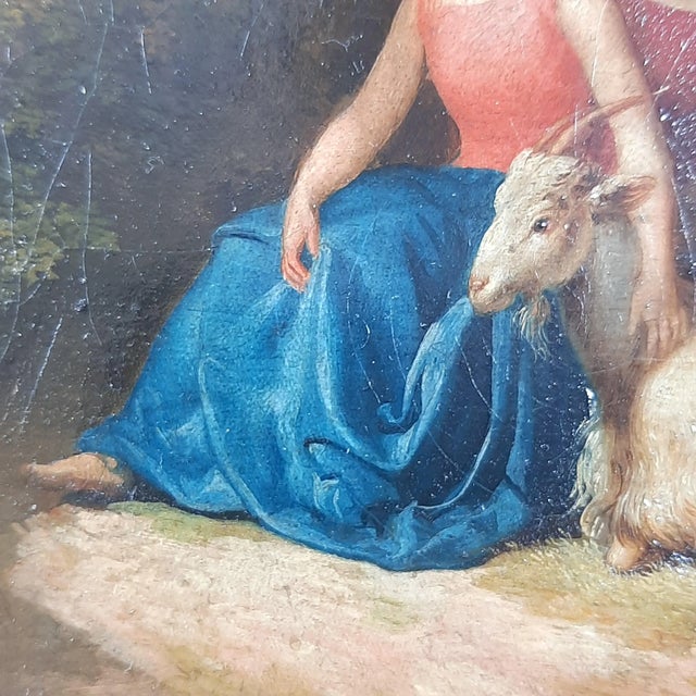 Girls with Goat Castle Landscape, 18th Century, Oil Painting on Canvas, Framed For Sale - Image 7 of 16