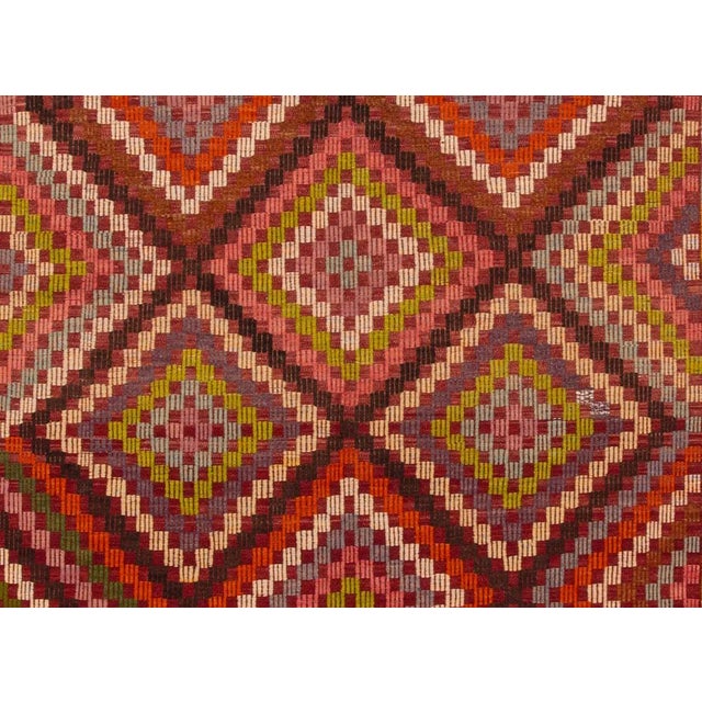 Vintage Turkish Kilim Handmade Pink Geometric Wool Rug For Sale - Image 4 of 5