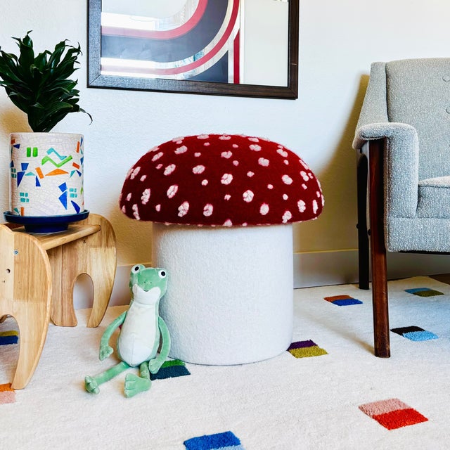 Mushroom Ottoman in Wool Fly Agaric For Sale In San Francisco - Image 6 of 17