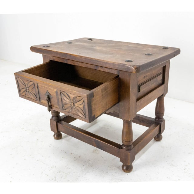 1940s Spanish Side Cabinet or Nightstand in Poplar with Studs, 1940s For Sale - Image 5 of 7