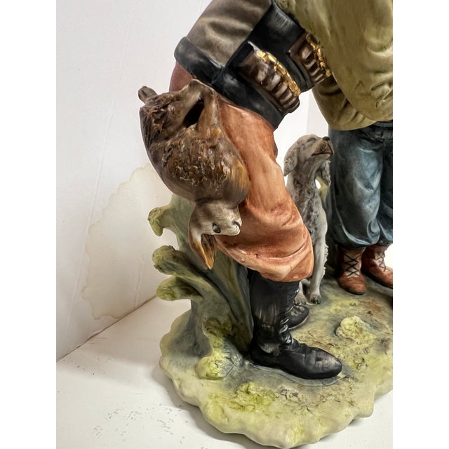 Early 20th Century Vintage Large Capodimonte Porcelain Figurine of Rabbit Hunters With Dog For Sale - Image 5 of 10