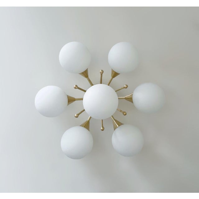 Italian 21st Century Chamomile Natural Brass Matte White Globe Flush Mount by Fabio LTD For Sale - Image 3 of 6