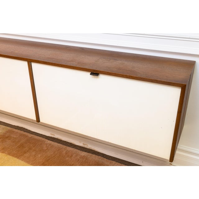 Mid-Century Modern Pair of Vintage 1960s Florence Knoll Floating Credenzas Walnut & White Laminate For Sale - Image 3 of 15