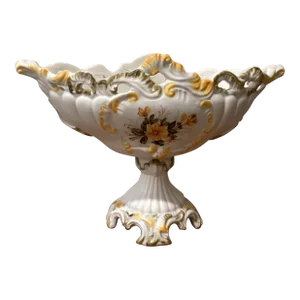 Antique Majolica Centerpiece Bowl Hand Painted Floral Rococo Design Italy