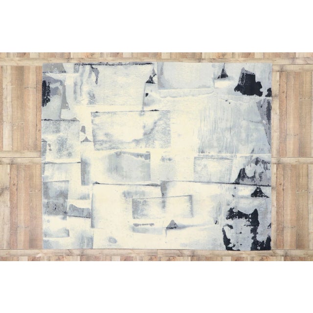 Cream Vintage Monochrome Franz Kline Style Rug, 8'1 X 9'11 For Sale - Image 8 of 10