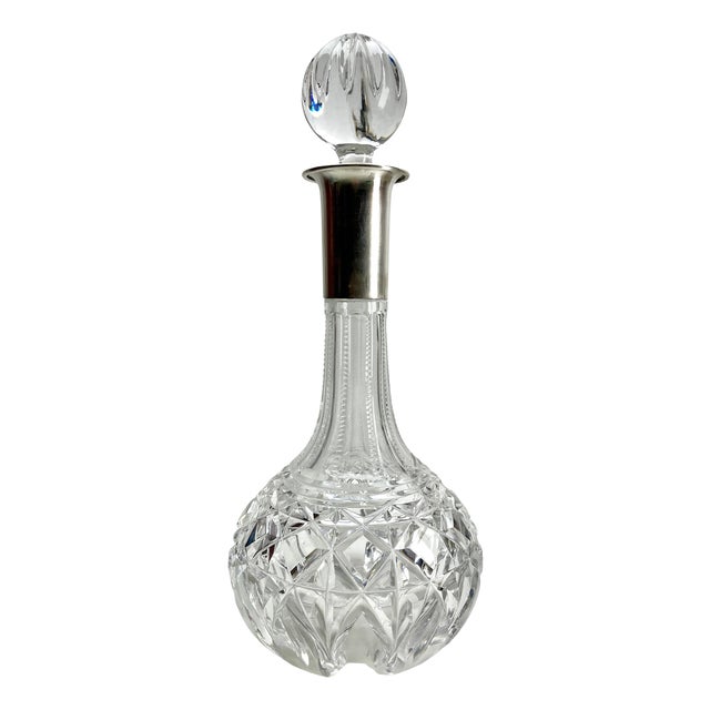Large Crystal Decanter in Faceted Silver Mount, 1930s For Sale