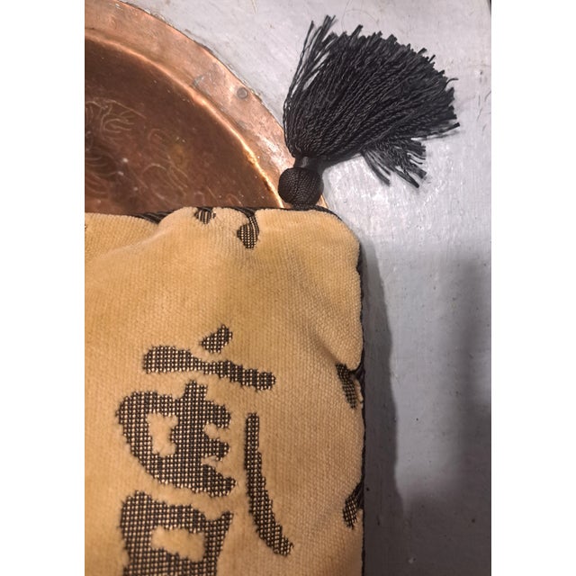 Art Deco Asian Vintage 1960s Velvet Cushion Pillow Square With Tassels For Sale - Image 3 of 12