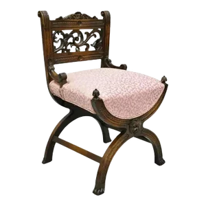 Early 20th Century Antique Italian Renaissance Carved Walnut Northwind Face Curule Side Chair