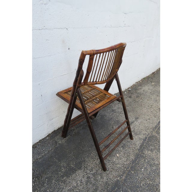 Brown Hollywood Regency Bamboo Folding Dining Chairs Set of Seven 6149 For Sale - Image 8 of 13