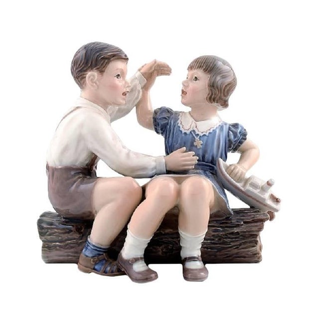 Vintage No. 1214 Girl and Boy with Ship Figurine by Dahl Jensen For Sale - Image 7 of 7