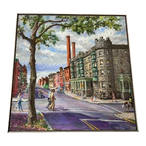 Camden New Jersey Oil on Canvas Cityscape With People by William Hoffman Jr