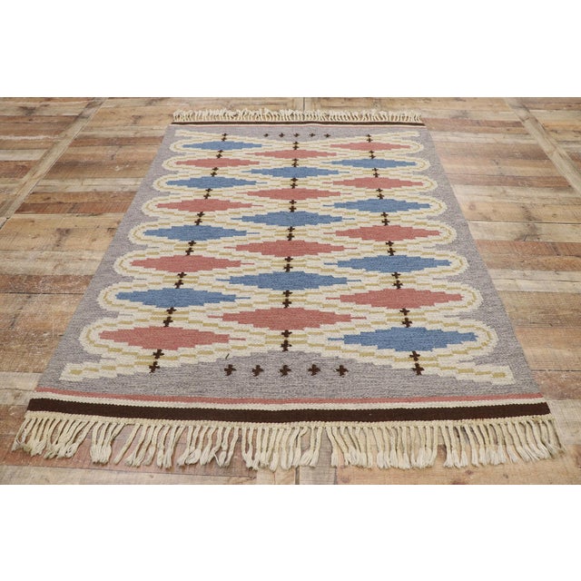 Textile Vintage Swedish Scandinavian Rollakan Rug - 04'06 X 05'11 For Sale - Image 7 of 8