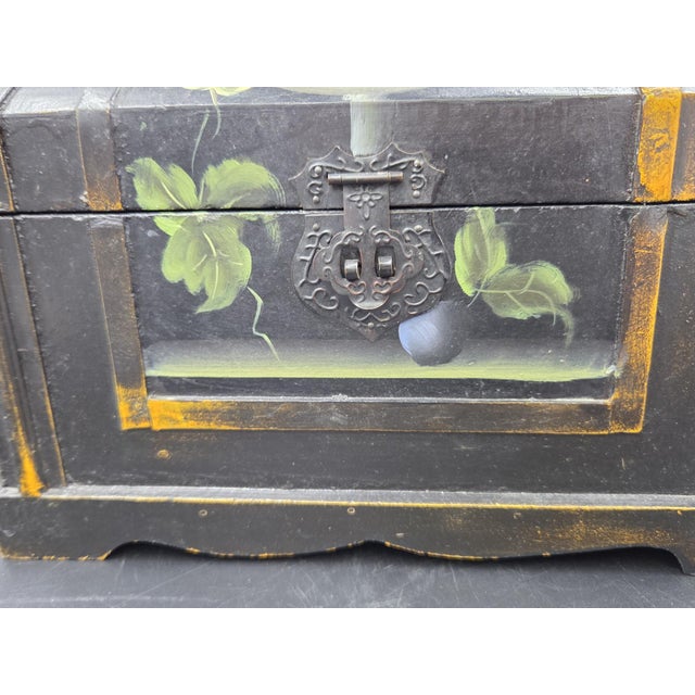 Wood Vintage Hand Painted Wooden Dome Lidded Table Chest For Sale - Image 7 of 18