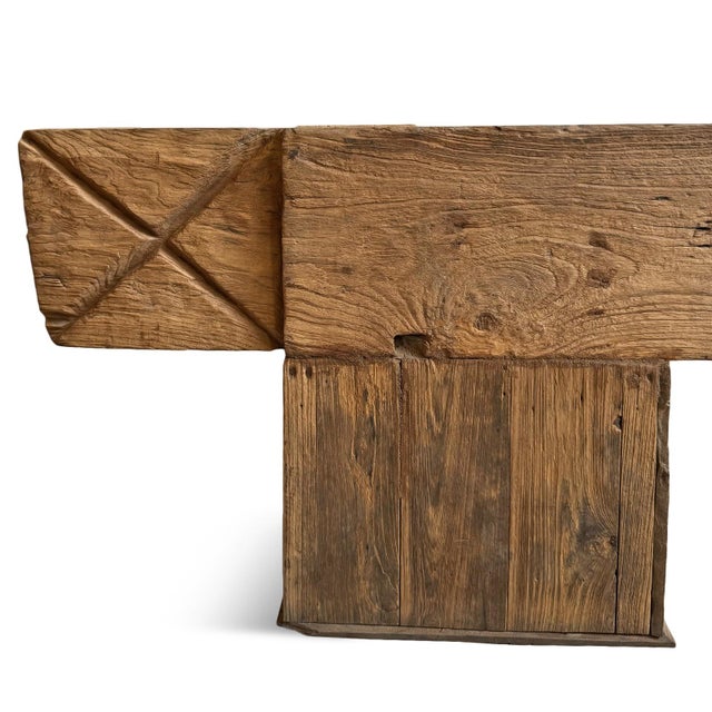 Old Rustic Teak Wood X Beam Bench For Sale In Los Angeles - Image 6 of 9