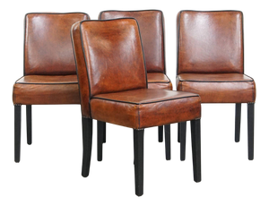 Vitage Dining Chairs in Sheepskin Leather with Black Piping, Set of 4