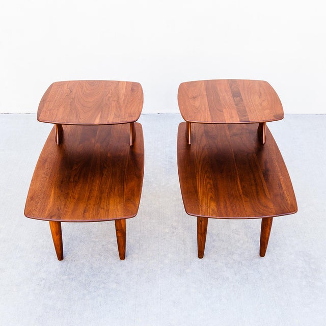 Restored Mid Century Modern Solid Walnut Sculptural Step Tables For Sale - Image 12 of 12