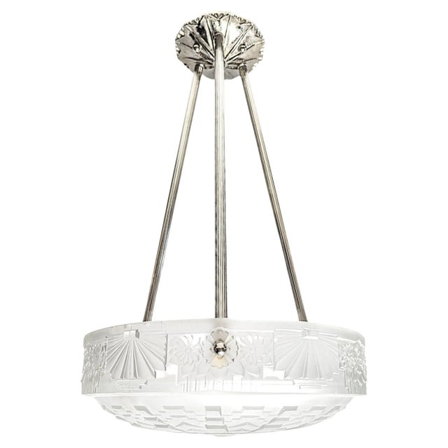 Art Deco French Art Deco Pendant Chandelier by Lorrain Nancy For Sale - Image 3 of 7