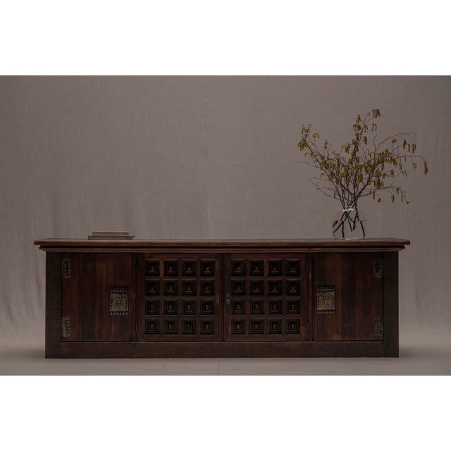 French Brutalist Sideboard in Oak, 1970s For Sale - Image 11 of 18