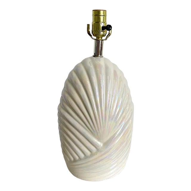 Postmodern Iridescent White Scalloped Table Lamp For Sale