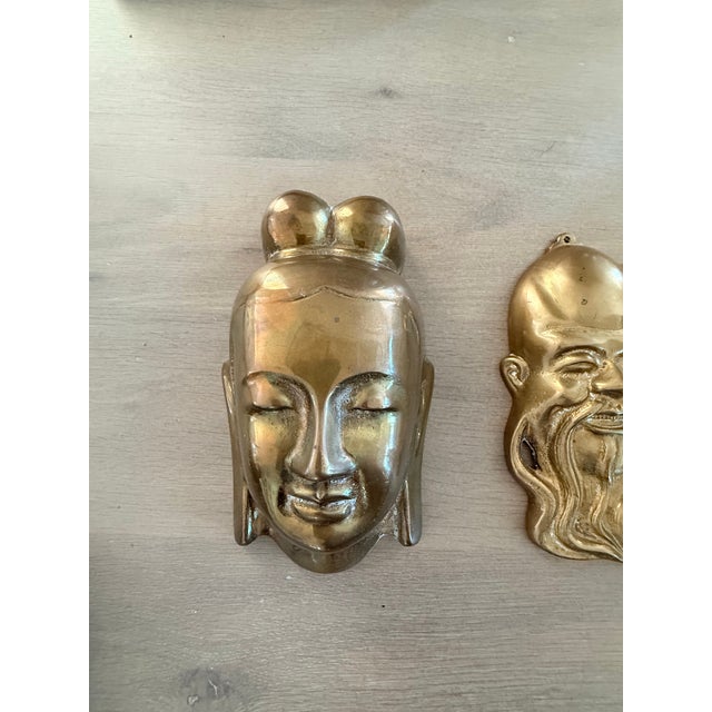 Traditional Brass Asian Masks - A Pair For Sale - Image 3 of 10