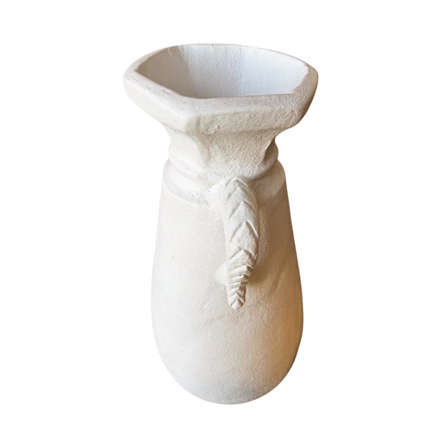 White Large Sculptured Hand-Crafted White Terracotta-Clay Pottery Vessel For Sale - Image 8 of 13