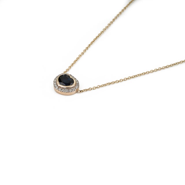 Mid 20th Century Inspired Sapphire Diamond Heart Necklace in 14k Gold For Sale - Image 4 of 14