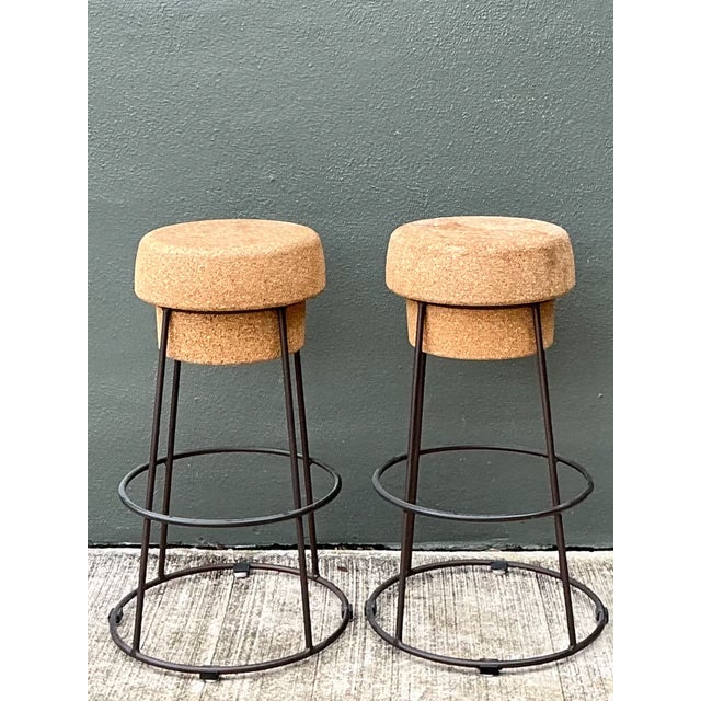 Vintage Cork and Metal Bar Stools - A Pair For Sale In West Palm - Image 6 of 12