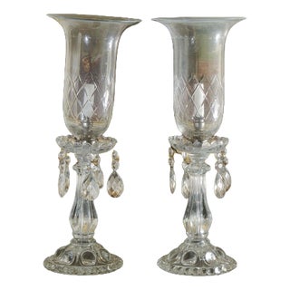 Glass Candlestick Lights, Set of 2 For Sale