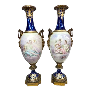 Pair of Large French Sevres Porcelain Vases - Mid 19th Century