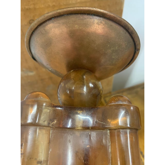 Pair of Mid-Century Modern Amber Acrylic Bamboo & Copper Candle Holders For Sale In Dallas - Image 6 of 6