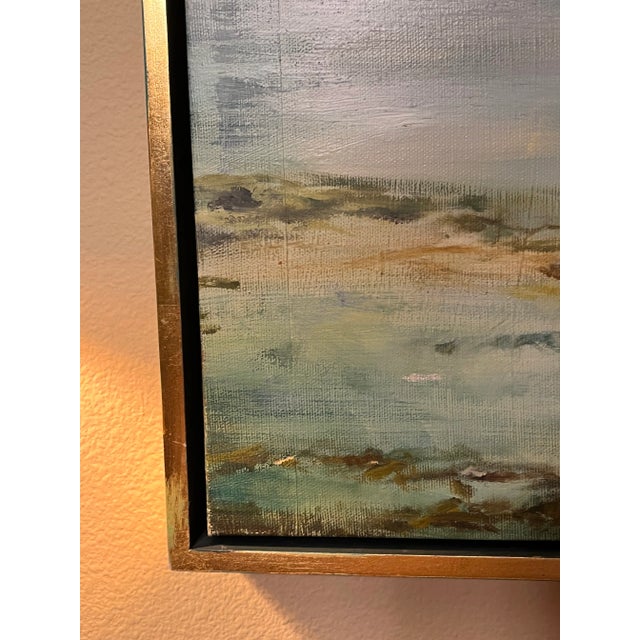 French Country Mountain Landscape With Lake and Ducks Oil Painting, Gold Gilt Frame. For Sale - Image 3 of 9