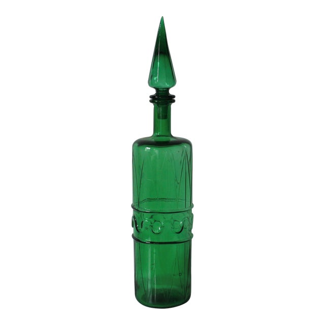 Vintage Italian Empoli Green Art Glass Decanter For Sale