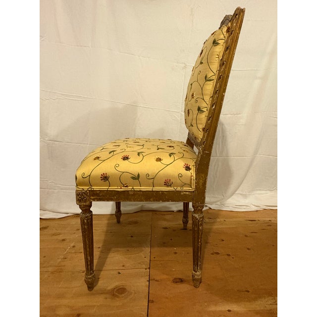 Pair of 19th Century Louis XVI Gilt Upholstered Side/Parlor Chairs For Sale - Image 4 of 12
