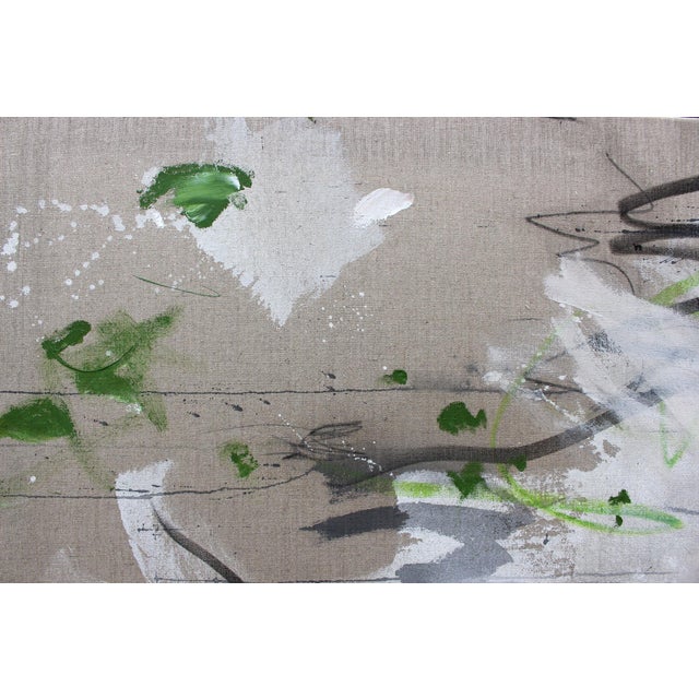Contemporary Abstract Mixed Media on Raw Linen "Green Lightness" by Daniela Schweinsberg For Sale - Image 11 of 13