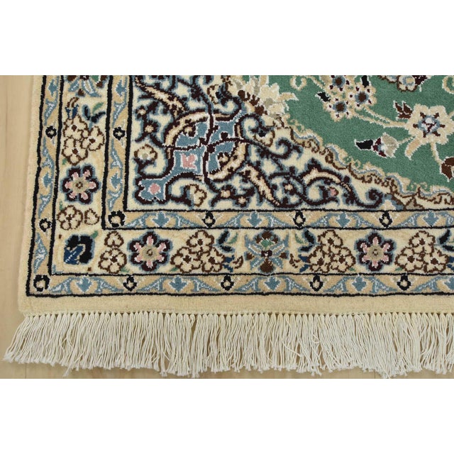Fine Nain Rug 3’3” X 4’10” Green Wool/Silk Traditional Hand-Knotted Carpet For Sale - Image 9 of 12