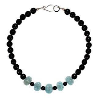 Ajd 19 Inch Aquamarine and Black Onyx Necklace For Sale