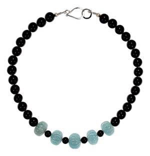 Ajd 19 Inch Aquamarine and Black Onyx Necklace