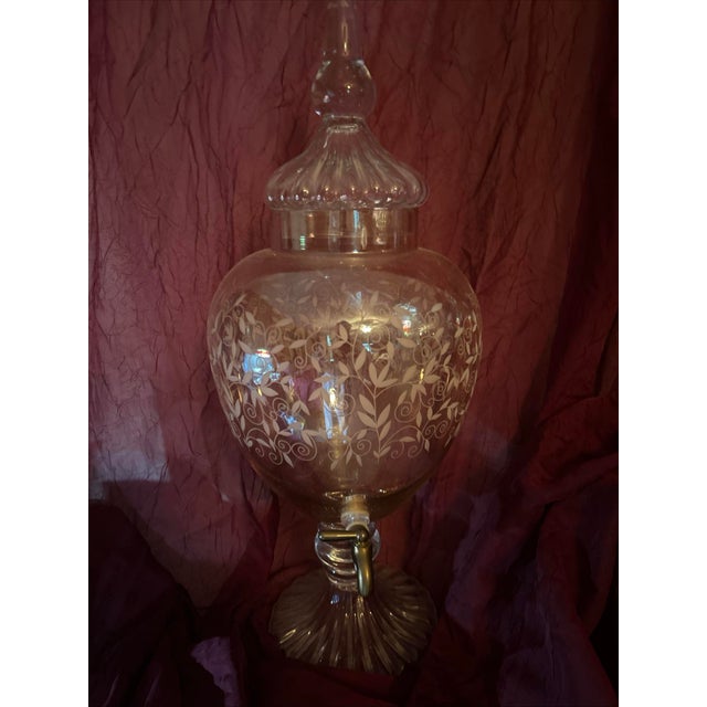 Vintage Empoli Region Tuscany Italy Hand Blown Honey Gold Amber Luxury Beverage Dispenser. For Sale - Image 11 of 12