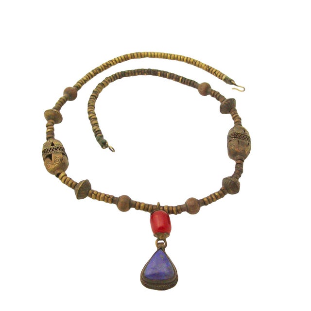 Rustic European Vintage Tribal Lapis & Carnelian Necklace For Sale - Image 3 of 5