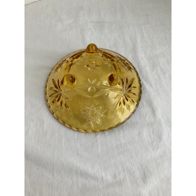 Mid-Century Modern Vintage Anchor Hocking Amber Glass Footed Star of David Candy Dish For Sale - Image 3 of 9