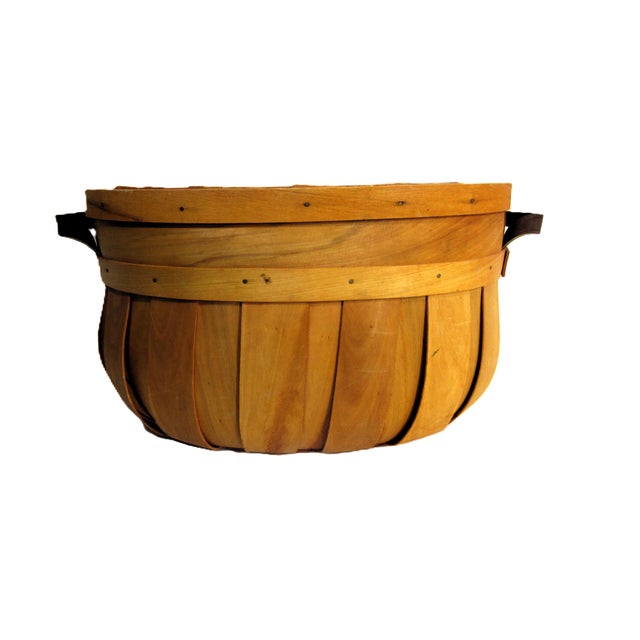 American Vintage Half Bushel Wood Slat Basket Maple For Sale - Image 3 of 9