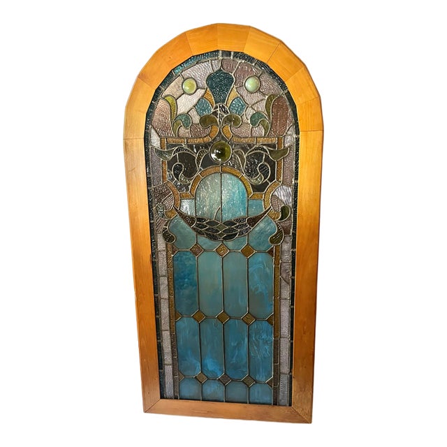 19th Century Victorian Stained Glass Dome Top Window Panel For Sale