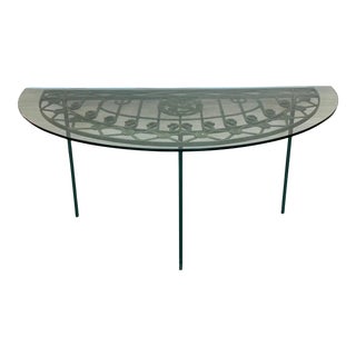 19th Spanish Wrought Iron Demilune Green Console Table For Sale