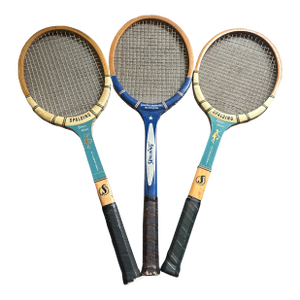 Vintage Collection of Blue Wooden Tennis Rackets