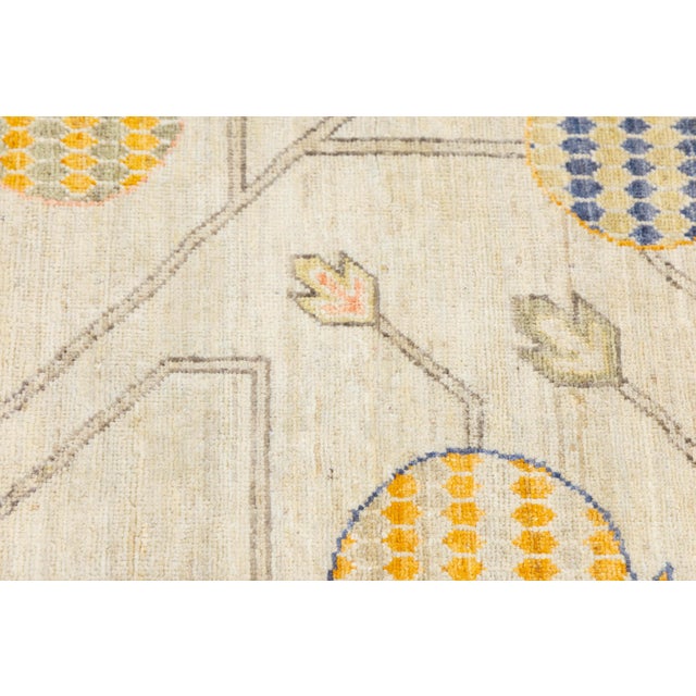 Modern Khotan Style Hand-Knotted Cream Wool Rug Pomegranate Tree of Life Design For Sale - Image 4 of 11