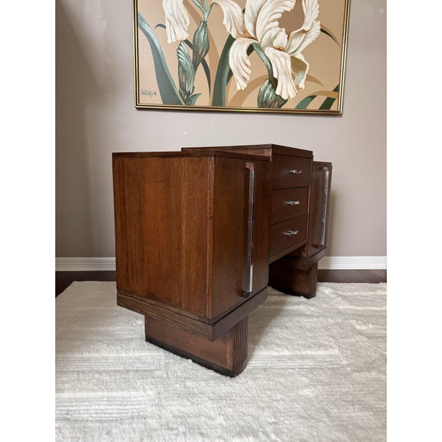 Antique Art Deco Oak Credenza Sideboard / Stepped Buffet Cabinet For Sale - Image 16 of 17