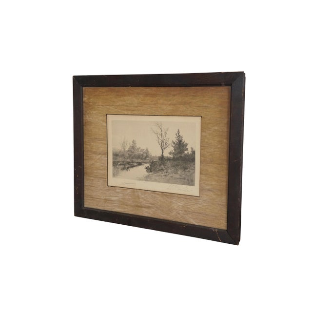 American Antique George William Bohde Signed the Rivulet River Landscape Etching 16" For Sale - Image 3 of 9